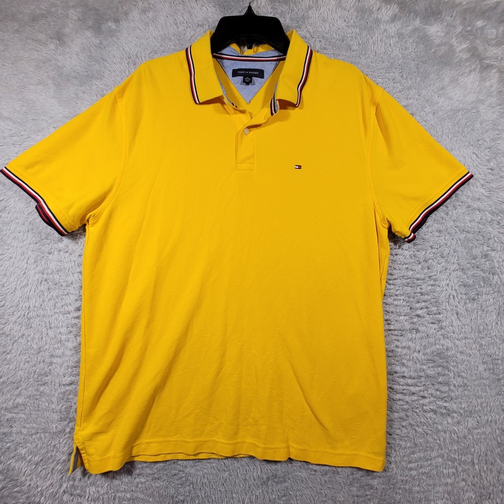 Tommy Hilfiger Polo Shirt Mens XL Yellow Knit Short Sleeve *‎